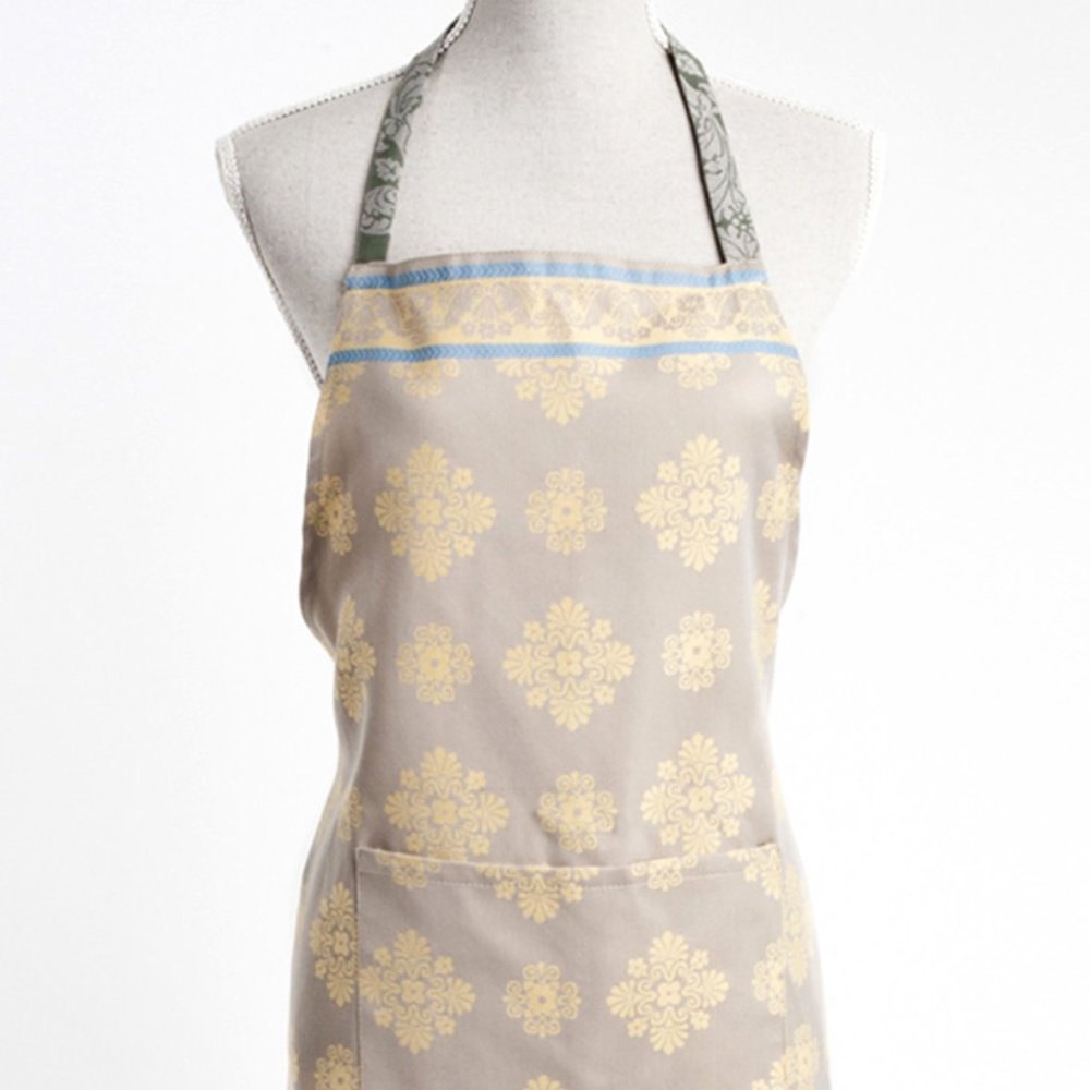 Beige Jacquard Full-Size Cuisine Apron with a Big Front Pocket